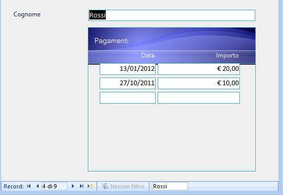 lasciare i pulsanti di spostamento record perché semplicemente facendo click su prossimo record vediamo automaticamente l elenco dei suoi pagamenti.