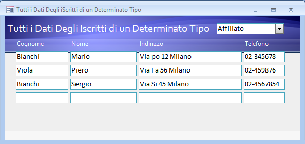 Ovviamente daremo un nome alla nostra combobox (SceltaIscritto) e all evento dopo modifica associeremo l azione di riesecuzione della query, che provvederemo a modificare come segue: Se tutto è stato