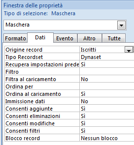 Le formattazioni che si riferiscono all intera maschera riguardano anche: - la presenza o meno dei selettori dei record e dei pulsanti di spostamento, la centratura automatica, per far apparire la