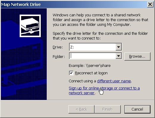 12 Usare la Condivisione di File per Condividere e Accedere ai File Sistemi Microsoft Windows Per connettere una Cartella Web al computer che esegue Microsoft Windows XP: 1.