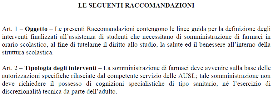 INTEGRAZIONE SCOLASTICA LINEE GUIDA PER LA SOMMINISTRAZIONE DEI FARMACI A