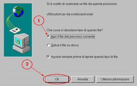 3. Scaricare il certificato CA InfoCamere Servizi di Certificazione Al fine di consentire al browser di collegarsi correttamente al sito di Infocamere per effettuare