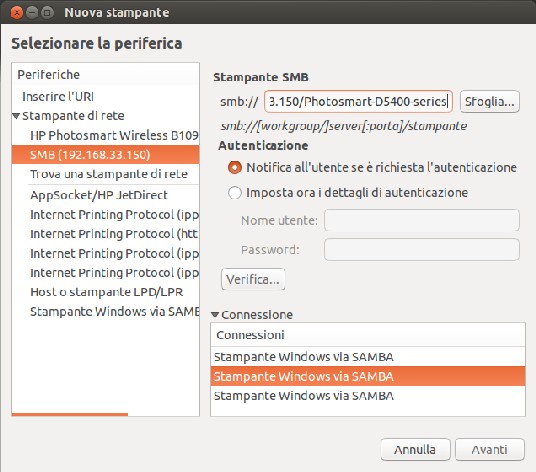 Condivisione di stampanti Nella finestra Nuova
