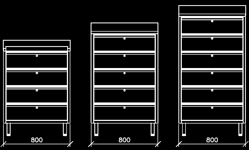 CASSETTIERE STANDARD X4150 4 cassetti con chiave mm 500 x 400 x 1170 H X4250 5 cassetti con chiave mm 500 x 400 x 1360 H X4350 6 cassetti con