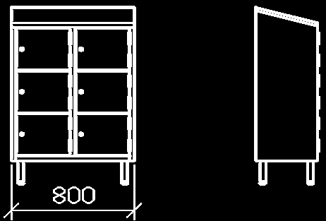 ARMADIO CASELLARIO PANCHINE A CASELLARIO PANCHINE Acciaio inox con spessore 0,8 mm e finitura spazzolata 2J (Scotch-Brite), tetto pari oppure leggermente inclinato, con 4, oppure 6 cassetti,