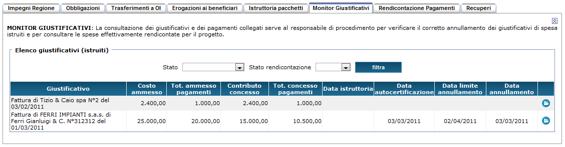 Figura 13: Istruttoria pagamento Che permette di visualizzare tutti i dati relativi al pagamento.