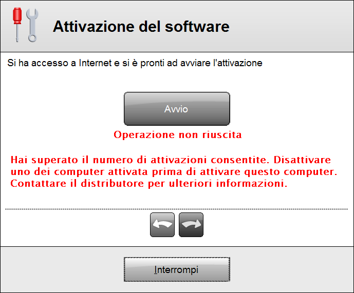 Possibili problemi L'utente ha già attivato il numero massimo di computer