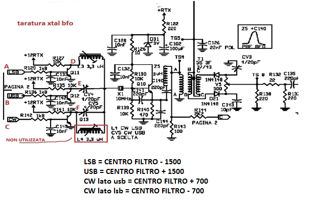 BFO E MODULATORE BILANCIATO BFO In foto sono riportate le principali misure da effettuare per verificare le commutazioni a fondo del documento trovate una nota di I4OMD Angelo che spiega a suo modo