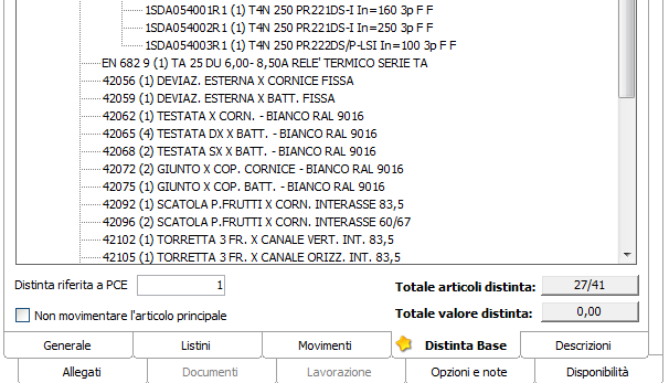 E possibile visualizzare la distinta base sia in modalità