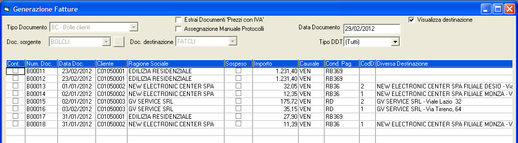 in ordine di codice cliente/ destinatario. 3.1.