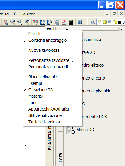 Attivazione tavolozze degli strumenti Per visualizzare le