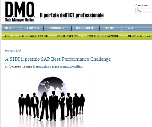 19/07/10 Data Manager OnLine A SIDI il premio SAP Best Performance Challenge http://www.datamanager.