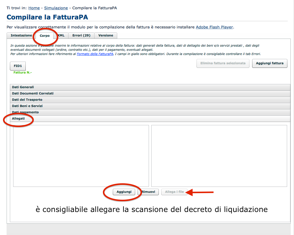 In questa sezione bisogna inserire le condizioni di pagamento ( completo - codice TP02), le modalità ( bonifico - codice MP05), l'importo netto a pagare (quindi dedotta la ritenuta d'acconto), il