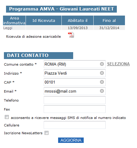 Per accedervi bisogna (Figura 21): Fare clic sulla voce Profilo Figura 21 Trascinando verso il basso la Barra di scorrimento