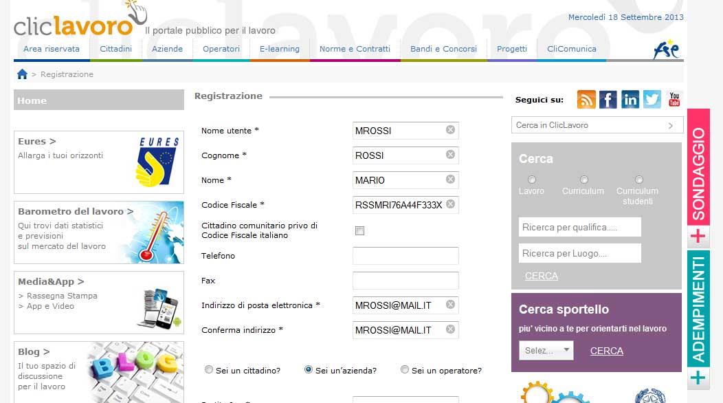 Nel caso in esame, chi sta eseguendo la registrazione è un azienda, pertanto occorre: fare clic sulla casella Sei un azienda?