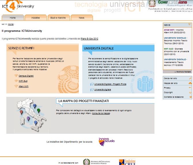Il portale: ICT4University.gov.