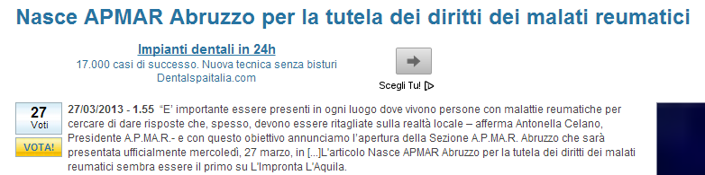 27 marzo 2013 E importante essere presenti in ogni luogo dove vivono persone con malattie reumatiche per cercare di dare risposte che, spesso, devono essere ritagliate sulla realtà locale afferma