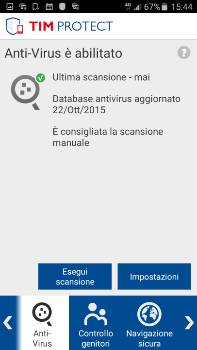 3.3 Scansione virus TIM Protect esegue la scansione del dispositivo per verificare la presenza di virus o altro codice dannoso.