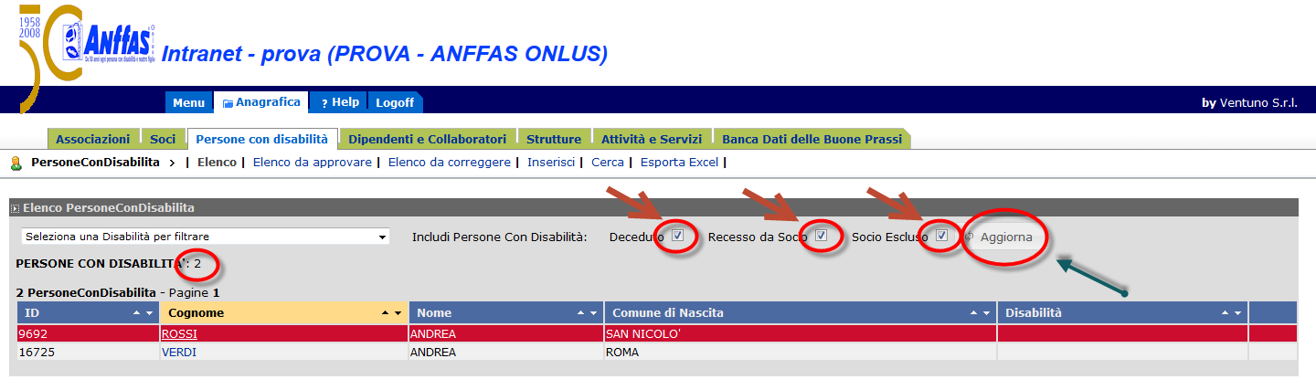 PERSONE CON DISABILITA Una volta cliccato il tasto Anagrafica, la terza Area elencata che troverete è relativa alle Persone con disabilità.