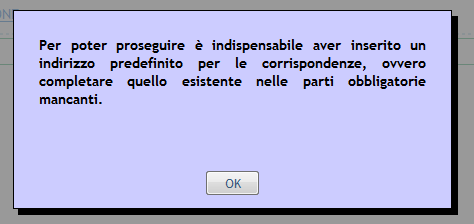 Prerequisito necessario per consentire l inserimento delle proposte è la presenza di un indirizzo predefinito per comunicare con il GSE, completo in tutti i suoi parametri.