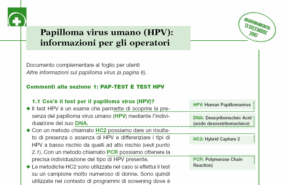 100 Domande HPV - Seconda fase: informazioni allargate per