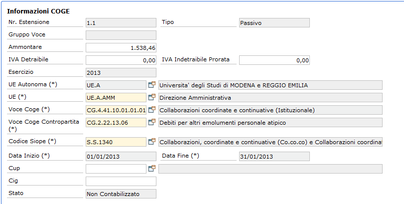 Il sistema presenterà una finestra intermedia in cui avvisa che le estensioni Coge sono state correttamente create, come mostrato in Fig. 36.