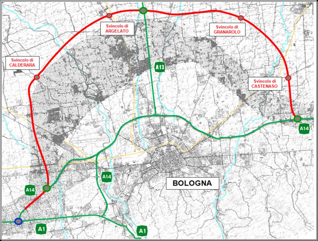 12 NUOVE OPERE STRATEGICHE PASSANTE DI BOLOGNA E BANALIZZAZIONE DEL SISTEMA TANGENZIALE ESISTENTE Il Nodo stradale di Bologna rappresenta uno dei sistemi infrastrutturali più importanti della rete