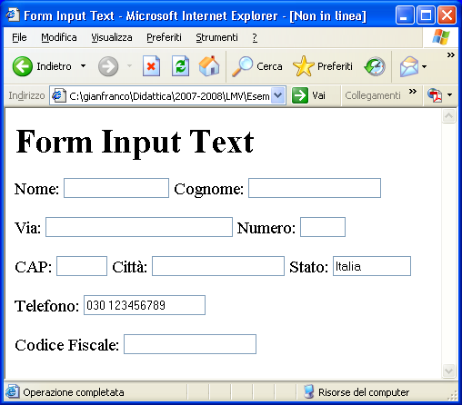 Input Testuale su