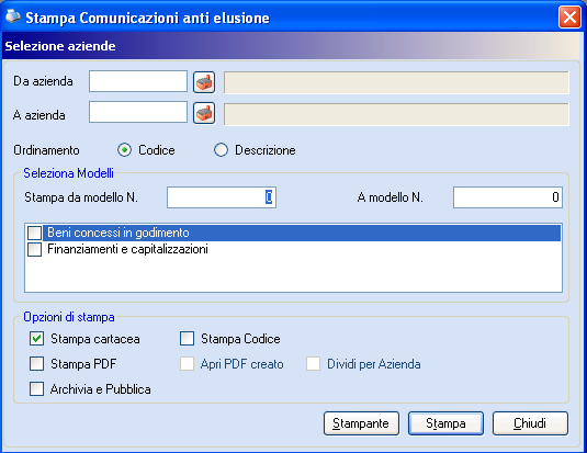 Modello ufficiale Stampa cartacea Permette di visualizzare direttamente l anteprima si stampa ed eseguirne la stampa cartacea Stampa PDF Permette di generare il file PDF nella cartella Documenti nel