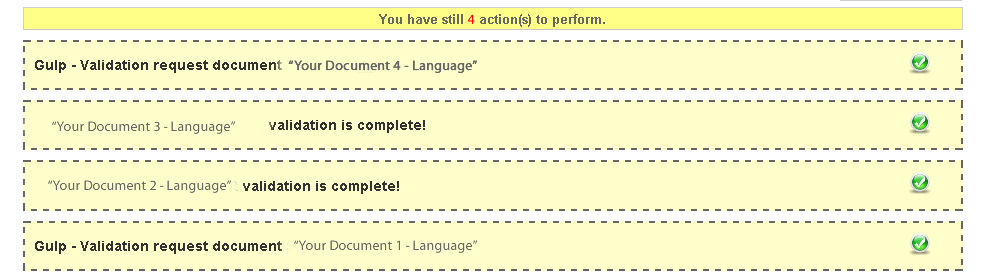 Gulp risponde e notifica per ogni azione richiesta o per qualsiasi informazione Gulp ha bisogno di fornirvi.