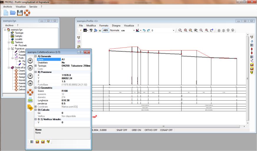 PROFILIFOGNATURA redazione di profili per reti di fognature PROFILI FOGNATURA v1.0 consente di redigere i profili longitudinale di una intera rete di fognatura.