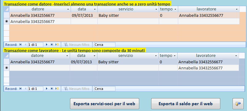 In questa pagina ci sono tutte le 12 funzioni presenti sulla pagina principale e sufficienti per gestire una banca del tempo.