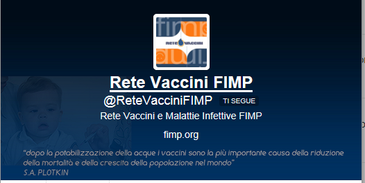 Se utilizzi TWITTER diventa follower della RETE VACCINI FIMP (@ReteVacciniFIMP) Se hai un profilo FACEBOOK, visita la pagina www.facebook.