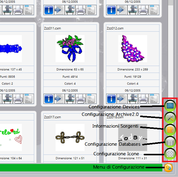 Menu di Configurazione Configurazione Devices (ricamatrici, taglierine, macchine galvanometriche, ) Configurazione Archive2.