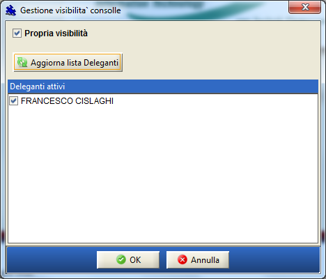 Comparirà una finestra dalla quale, tramite il pulsante Aggiorna lista Deleganti (1), sarà possibile visualizzare e selezionare i deleganti.