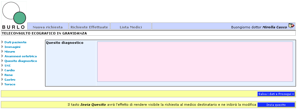 Quesito diagnostico: Spazio riservato al quesito