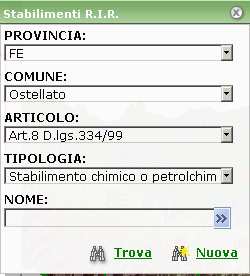 Sono stati predisposti i seguenti collegamenti: - documento tecnico: collegamento al documento di riferimento contenente le informazioni di base sullo stabilimento - adempimenti normativi: