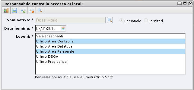 Sulla dropdown "Banca dati, l'utente seleziona la banca dati affidata all'incaricato,e tramite le checkbox indica le autorizzazioni di cui dispone l'incaricato.