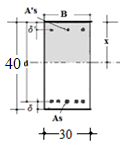 Esercizio 3 Verificare la sezione in figura. Dati: M = 6.000 dnm; A s = 3 14 = 4,62 cm 2 ; A S = 5 14 = 7,70 cm 2 ; R ck = 25 N/mm 2 ; Acciaio AQ 450 con fyk = 450N/mm 2 ; = = 3 cm.