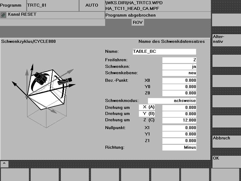 11.02 3 12.97 Cicli di fresatura 3.16 Orientamento - CYCLE800 (dal SW 6.2) 3 3.16.5 Ciclo utente TOOLCARR.