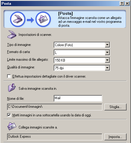 Impostazioni Posta (5/6) Salvataggio di Immagini Scansite - Nome di file Questa impostazione consente di regolare la denominazione dei file immagine.