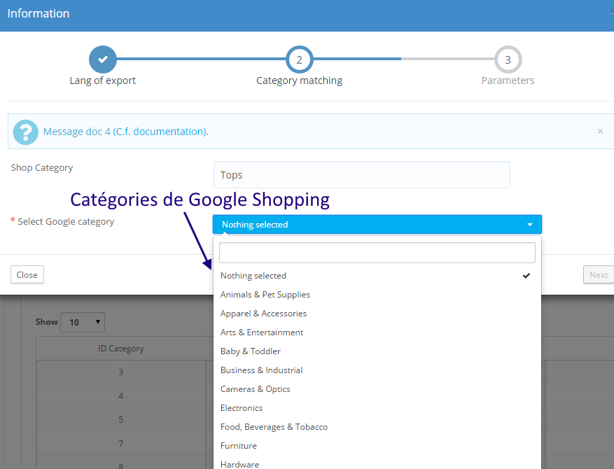 Fase 2: seleziona tra le categorie proposte da Google Shopping quella che corrisponde (o la più simile) alla categoria che hai creato nel tuo negozio