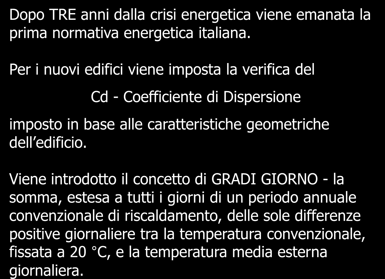 Per i nuovi edifici viene imposta la verifica del Cd - Coefficiente di Dispersione imposto in base alle caratteristiche geometriche dell edificio.