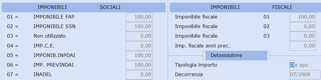 La valorizzazione dell'imponibile teoricamente detassabile è effettuata in base all'opzione impostata nelle Voci Corpo Cedolino sezione "Detassazione" campo <Tipologia importo>: Verificare la