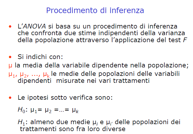 9 Il test è basato sul confronto tra la varianza tra trattamenti e la varianza d errore.