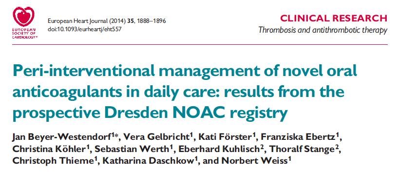 Dresden NOAC registry - EHJ 2014 No bridge peri-procedurale con LMWH: