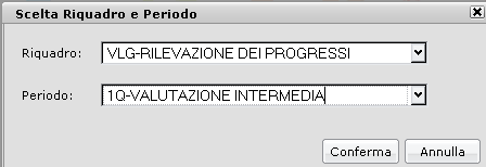 Scrutini + Registrazione giudizi E' la procedura che permette al docente di costruire i giudizi per le proprie materie dopo aver scelto il riquadro ed il periodo di riferimento (ad esempio per la