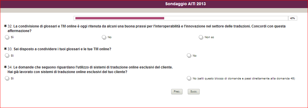 Alle domande successive possono rispondere anche coloro che non hanno mai fatto uso della TA e pertanto hanno saltato le domande precedenti.