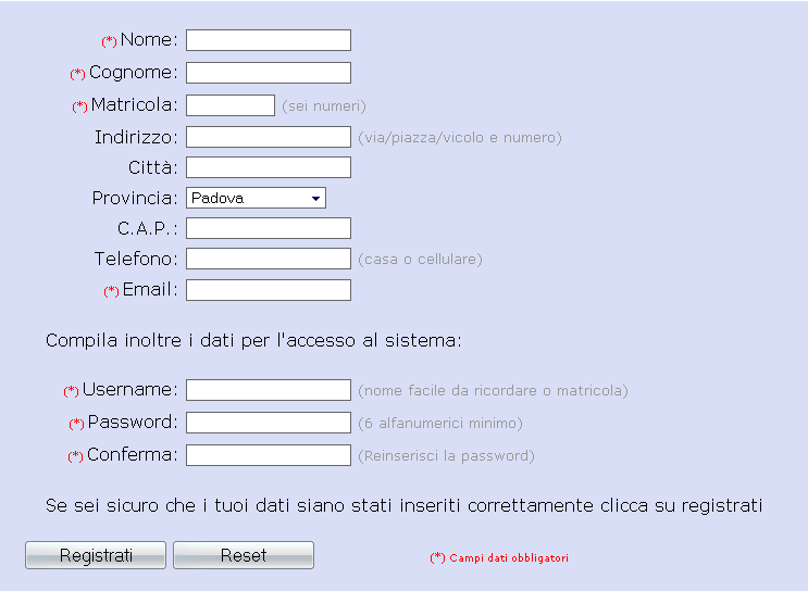 3.0.7 Registrazione Figura 5: Form di registrazione.