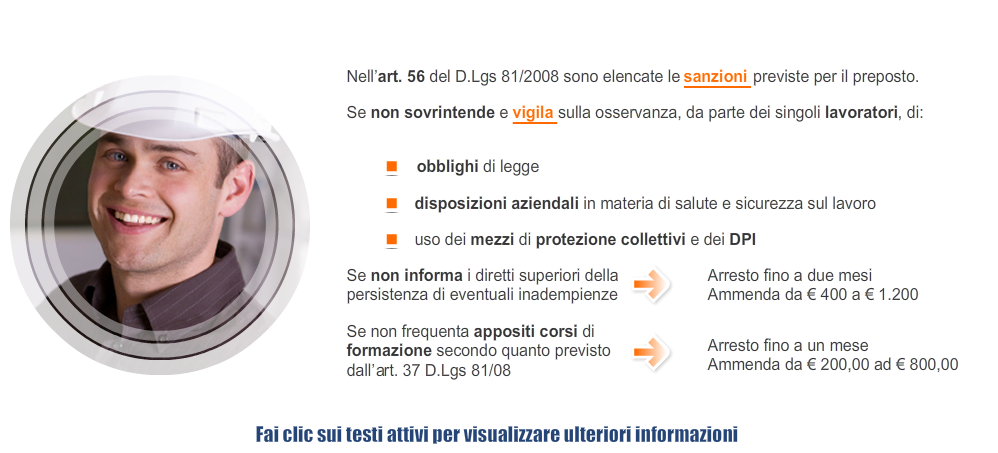 Alcune sanzioni a carico del preposto Riguardo al preposto, l apparato sanzionatorio fa esplicito riferimento ai suoi compiti di vigilanza.